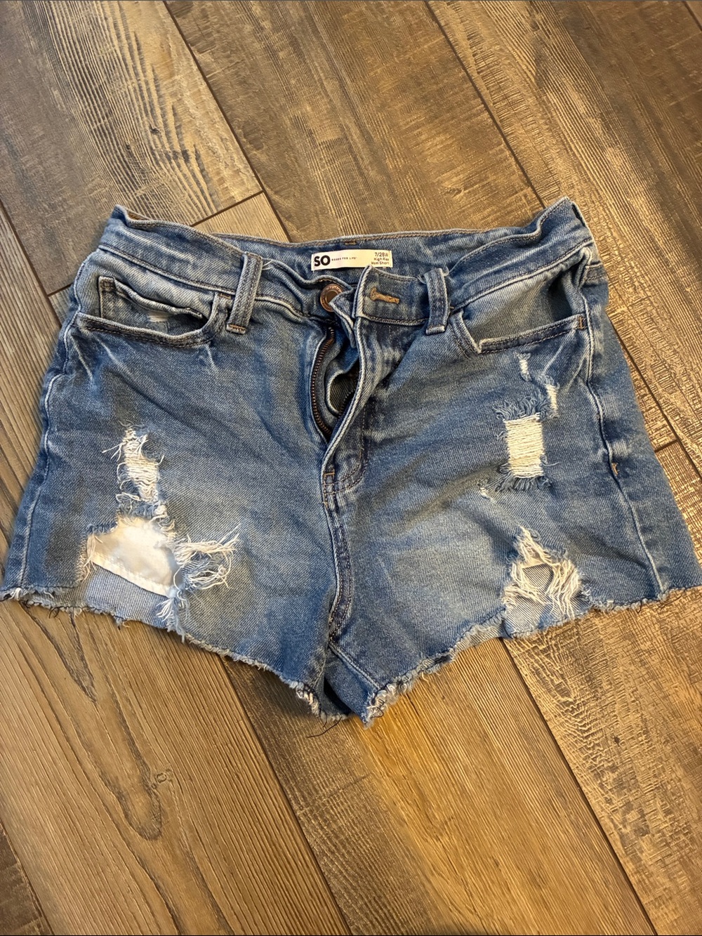 SO Distressed Light Blue Denim Shorts with Frayed Hem